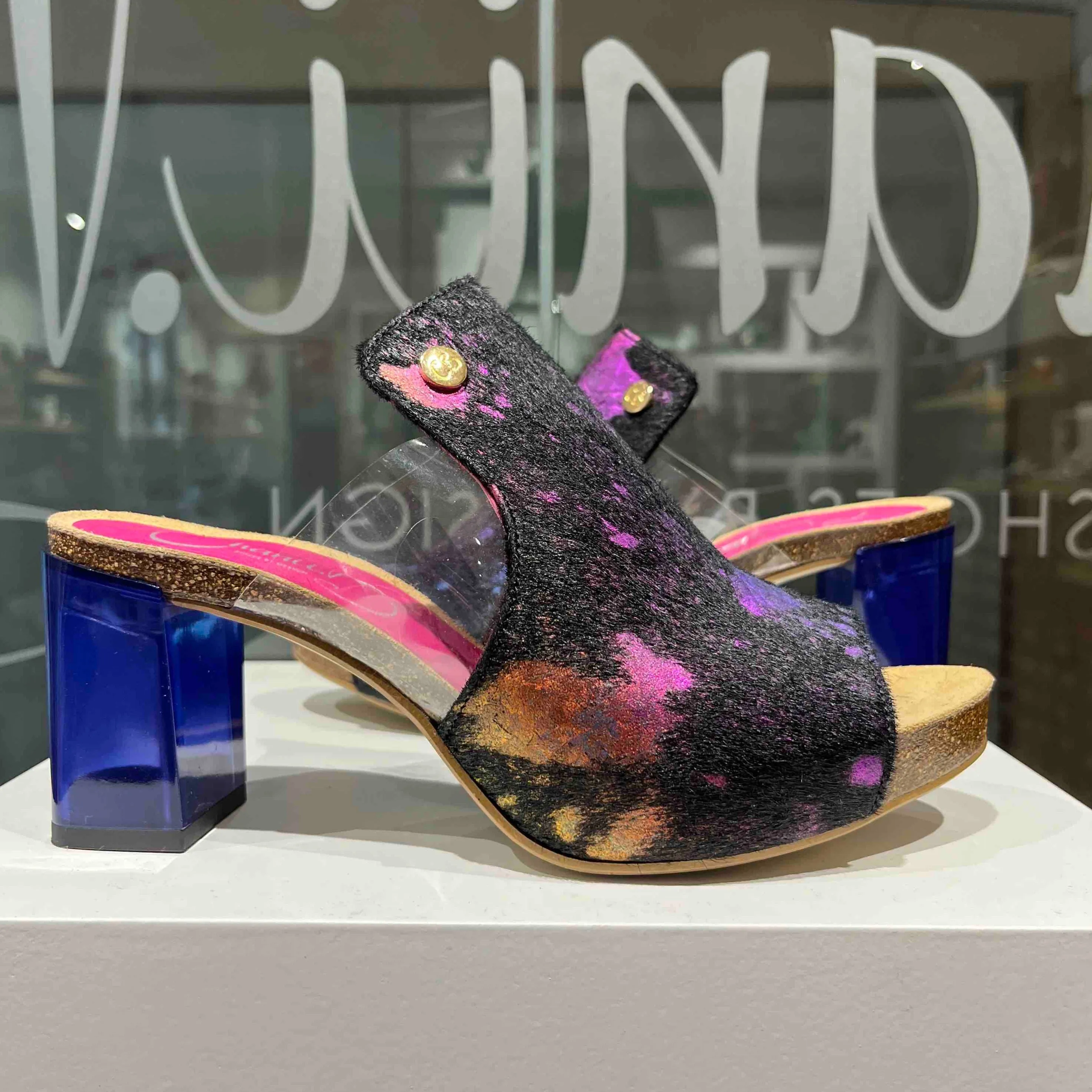 Cannes-Black Rainbow cow hide slide