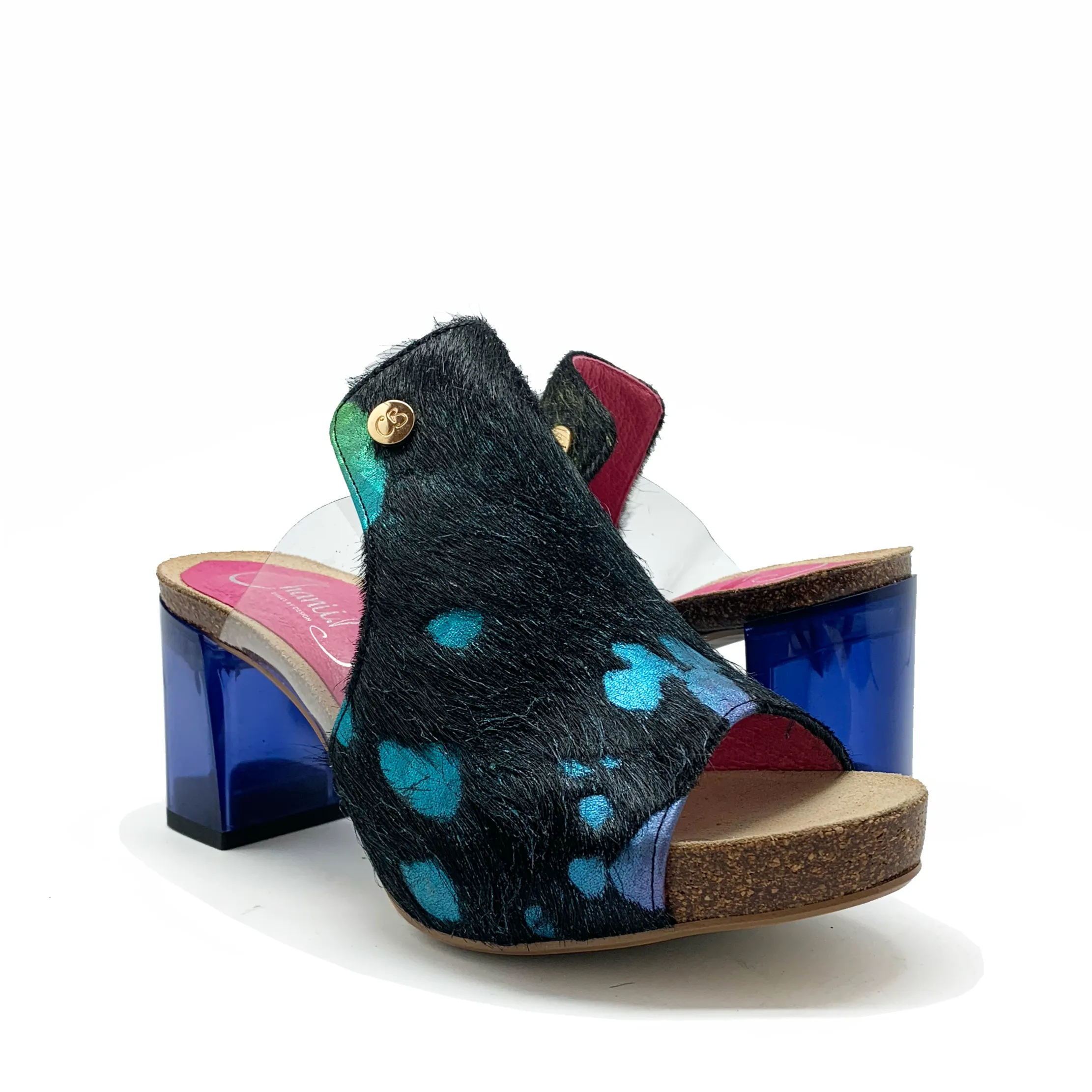 Cannes-Black Rainbow cow hide slide