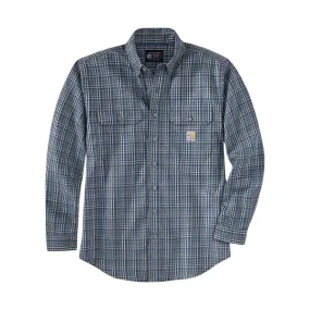 Carhartt Men's Flame Resistant Force Rugged Flex Loose Fit Twill Long Sleeve Plaid Shirt - Dark Blue/Navy