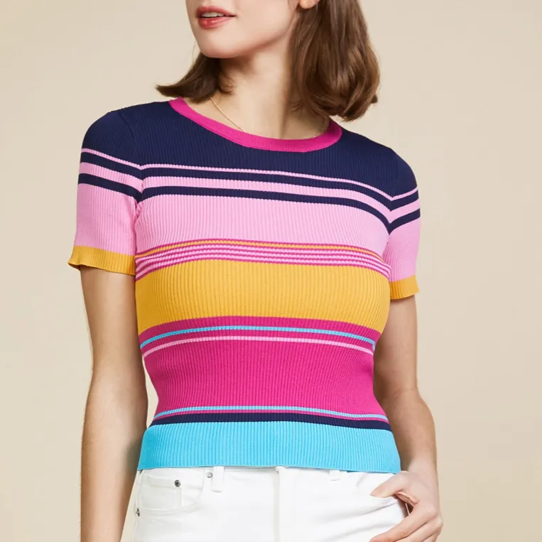 Chasing Rainbows Stripe Short Sleeve Knit Top