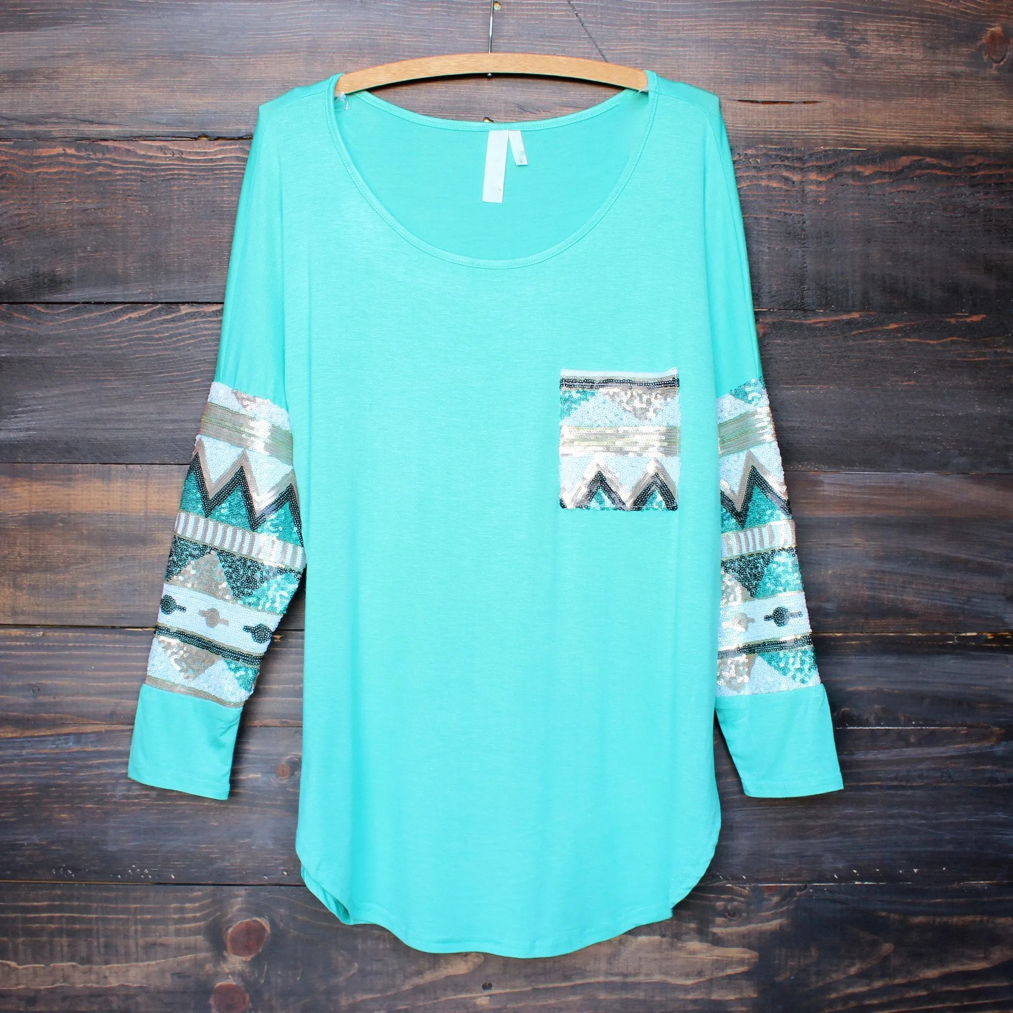 Chevron Sequin Aztec Sleeve Tunic in More Colors