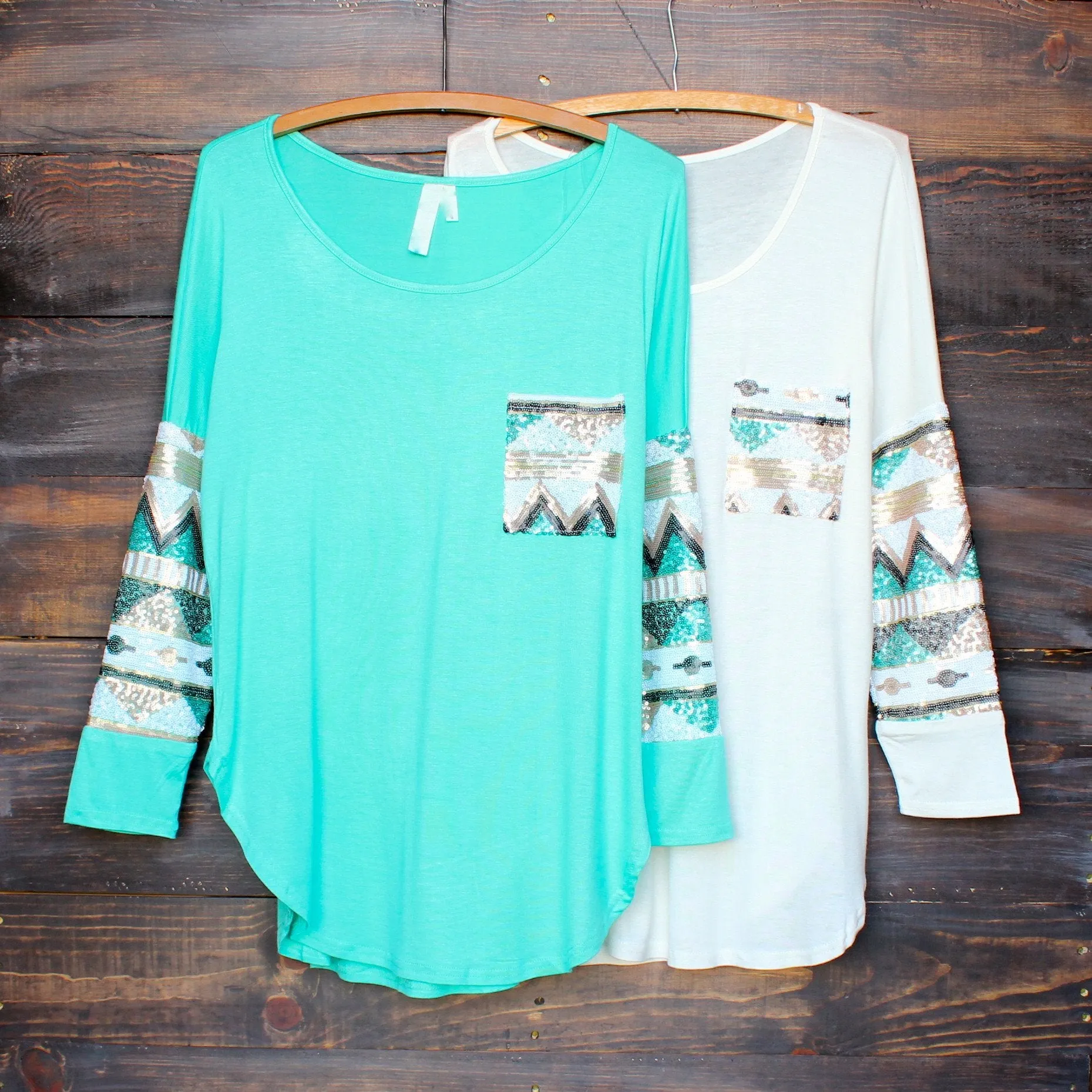 Chevron Sequin Aztec Sleeve Tunic in More Colors