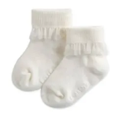 Chiffon Frill Ankle Socks: White