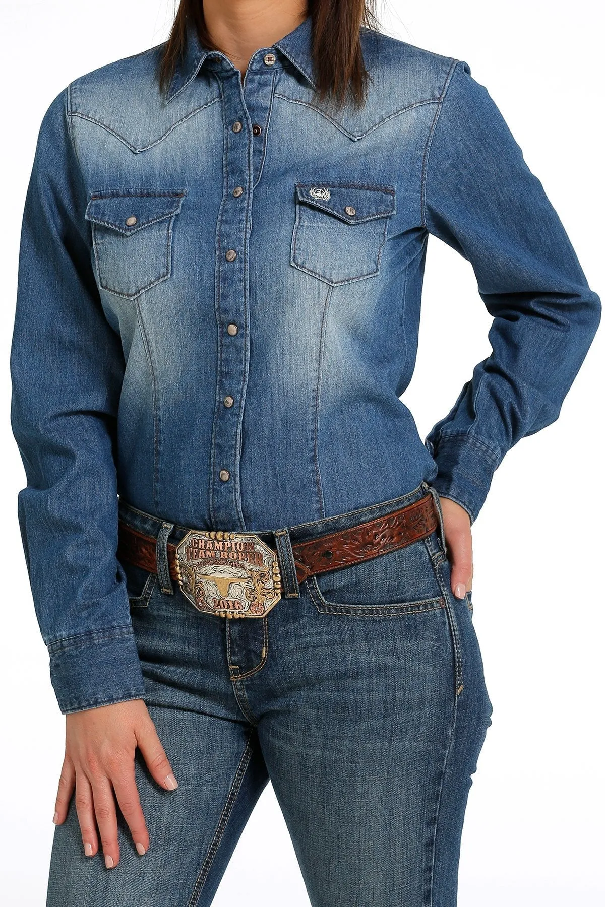 Cinch Ladies Button Down Denim Shirt Style MSW9202001