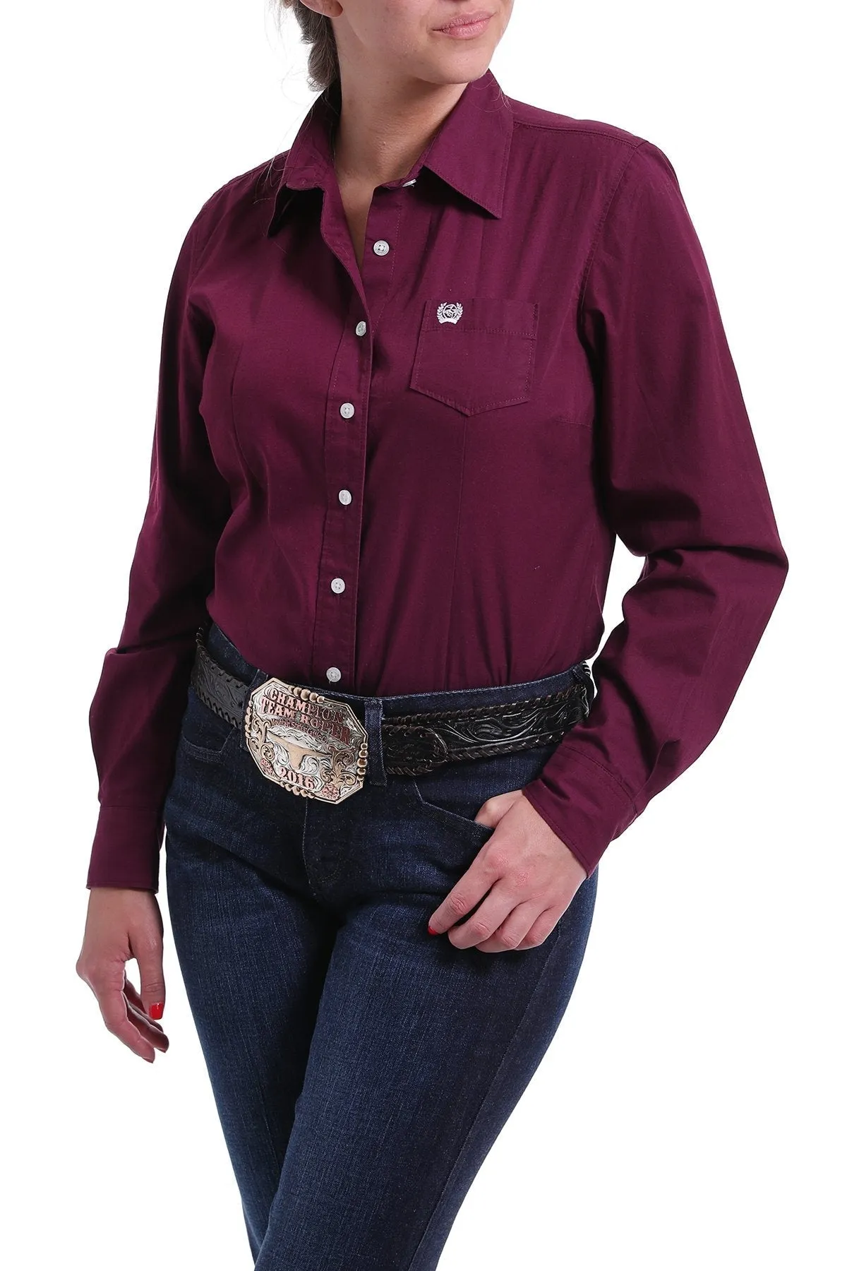 CINCH WOMENS BURGUNDY SOLID BUTTON UP SHIRT STYLE MSW9164030