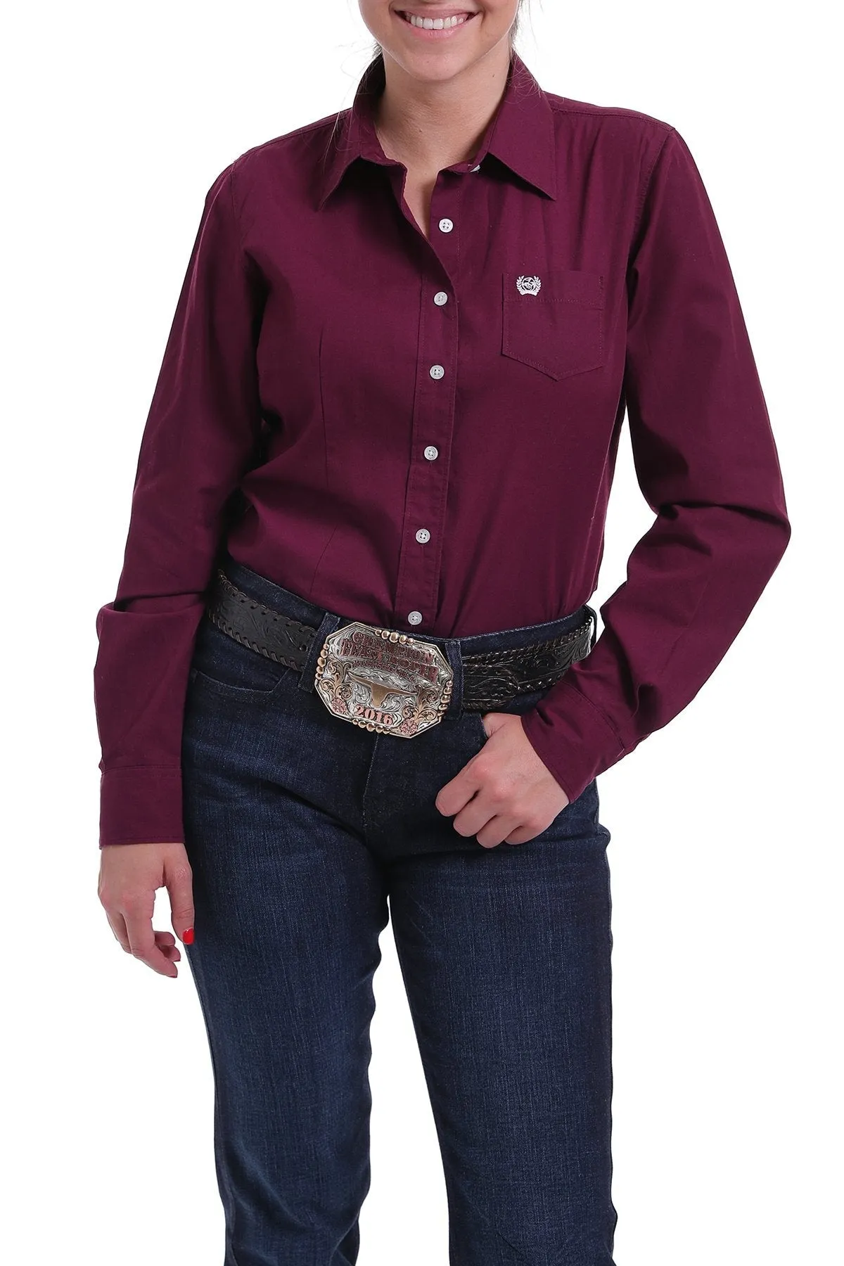 CINCH WOMENS BURGUNDY SOLID BUTTON UP SHIRT STYLE MSW9164030