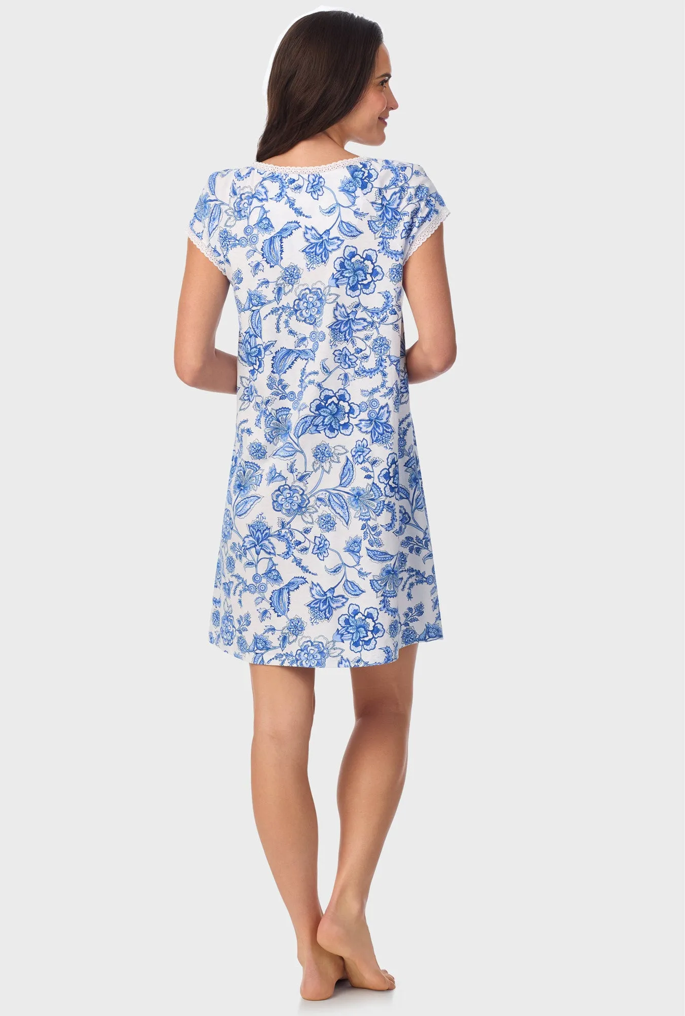 Cobalt Blue Floral Vine Cap Sleeve Nightshirt