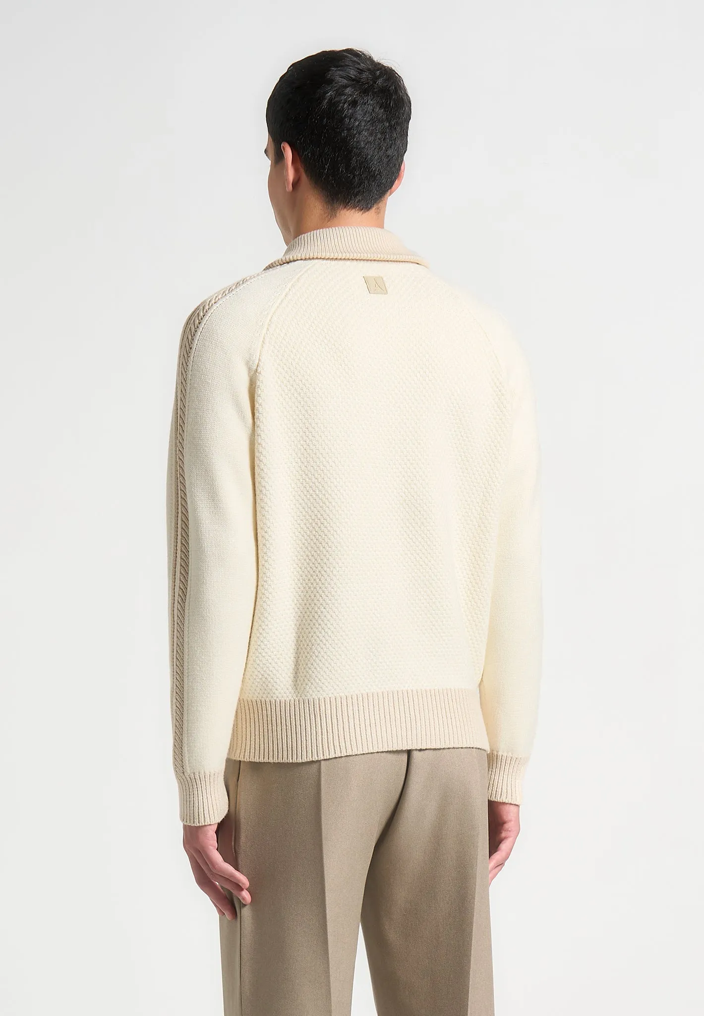 Colour Block Zip Through Cardigan - Cream