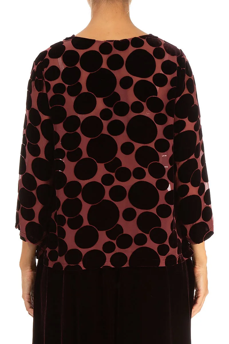 Cowl Neck Devoré Bubbles Merlot Silk Velvet Blouse