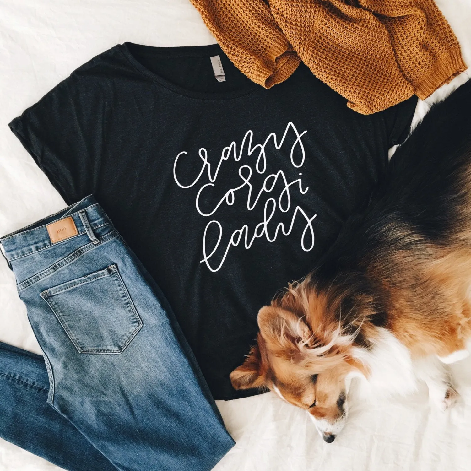 Crazy Corgi Lady Tshirt by OlivePaperCo