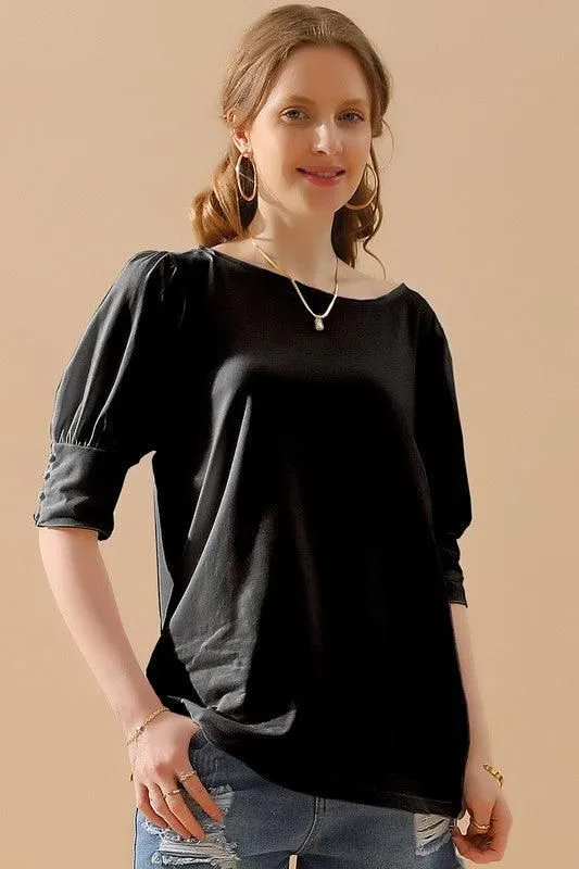 CREW NECK PUFF SLEEVE TUNIC TOP