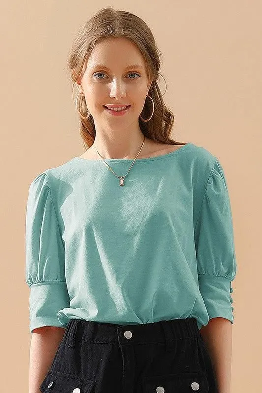 CREW NECK PUFF SLEEVE TUNIC TOP