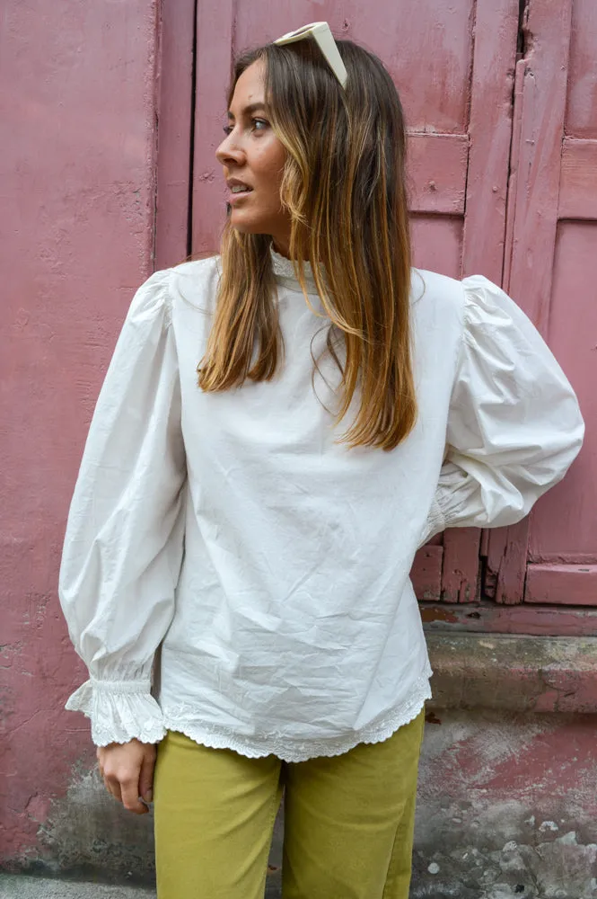 Dream White Embroidered High Neck Blouse