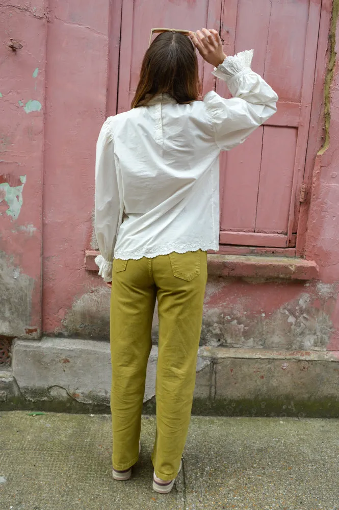 Dream White Embroidered High Neck Blouse