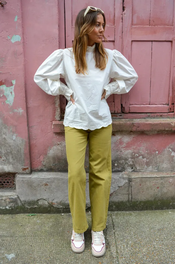 Dream White Embroidered High Neck Blouse