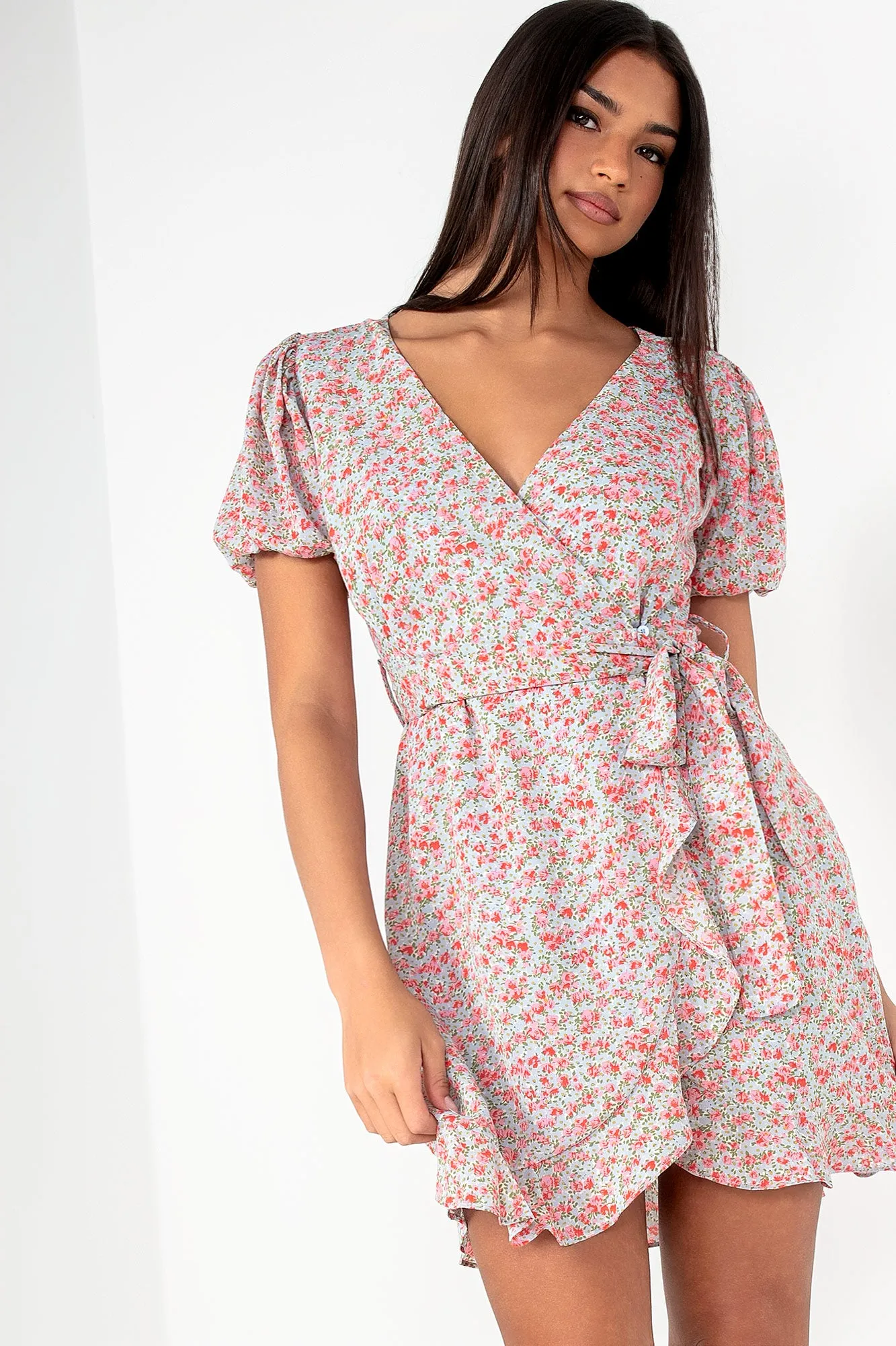 Everlee Red Ditsy Print Wrap Dress