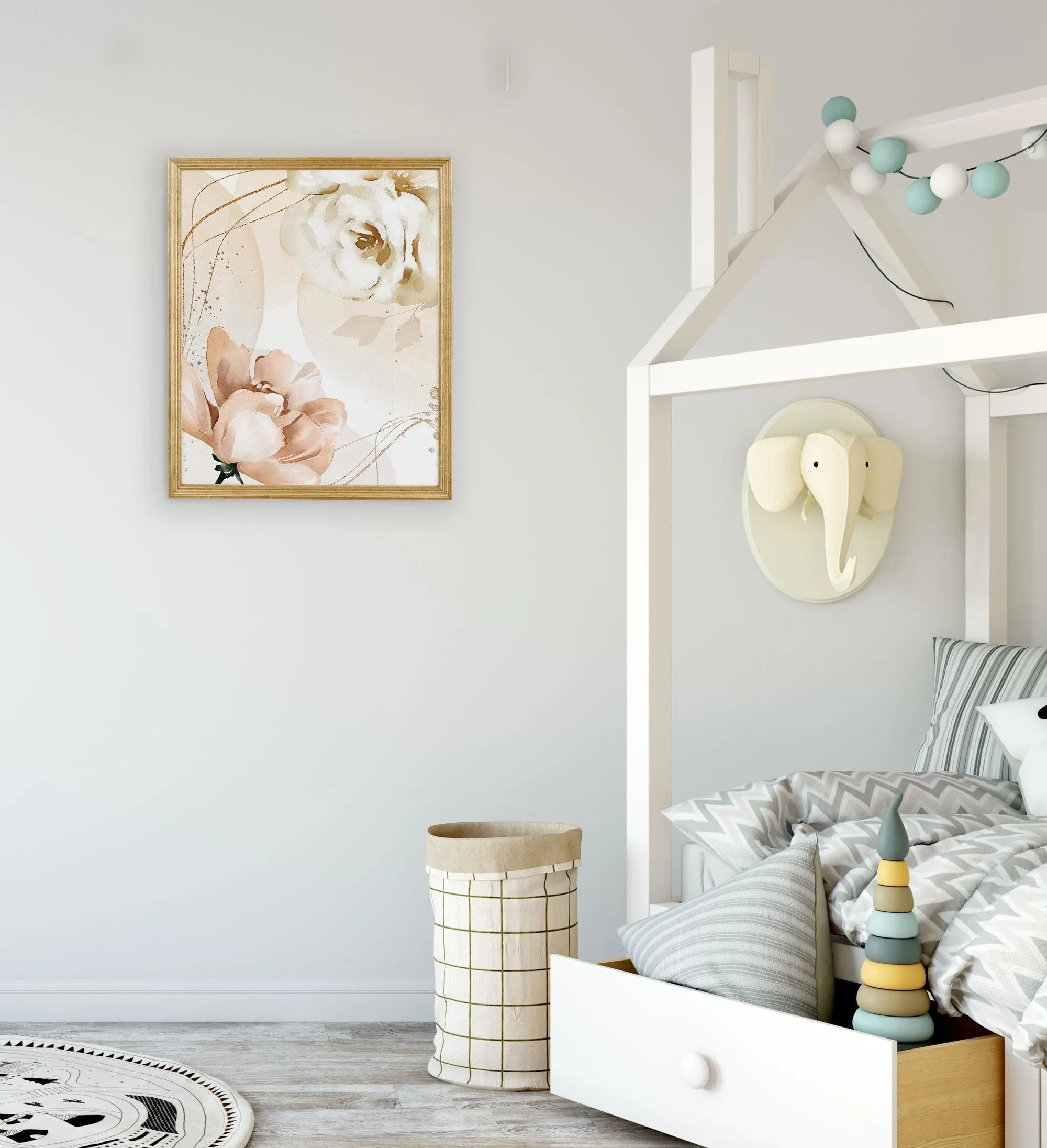 Floral Abstract Wall Art in blush and cream