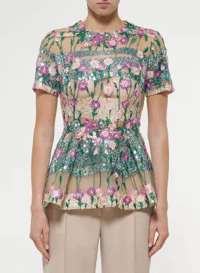 Floral Embroidered Peplum Blouse