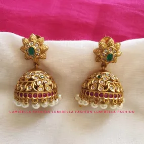 Floral Matte Gold Jhumka Earrings