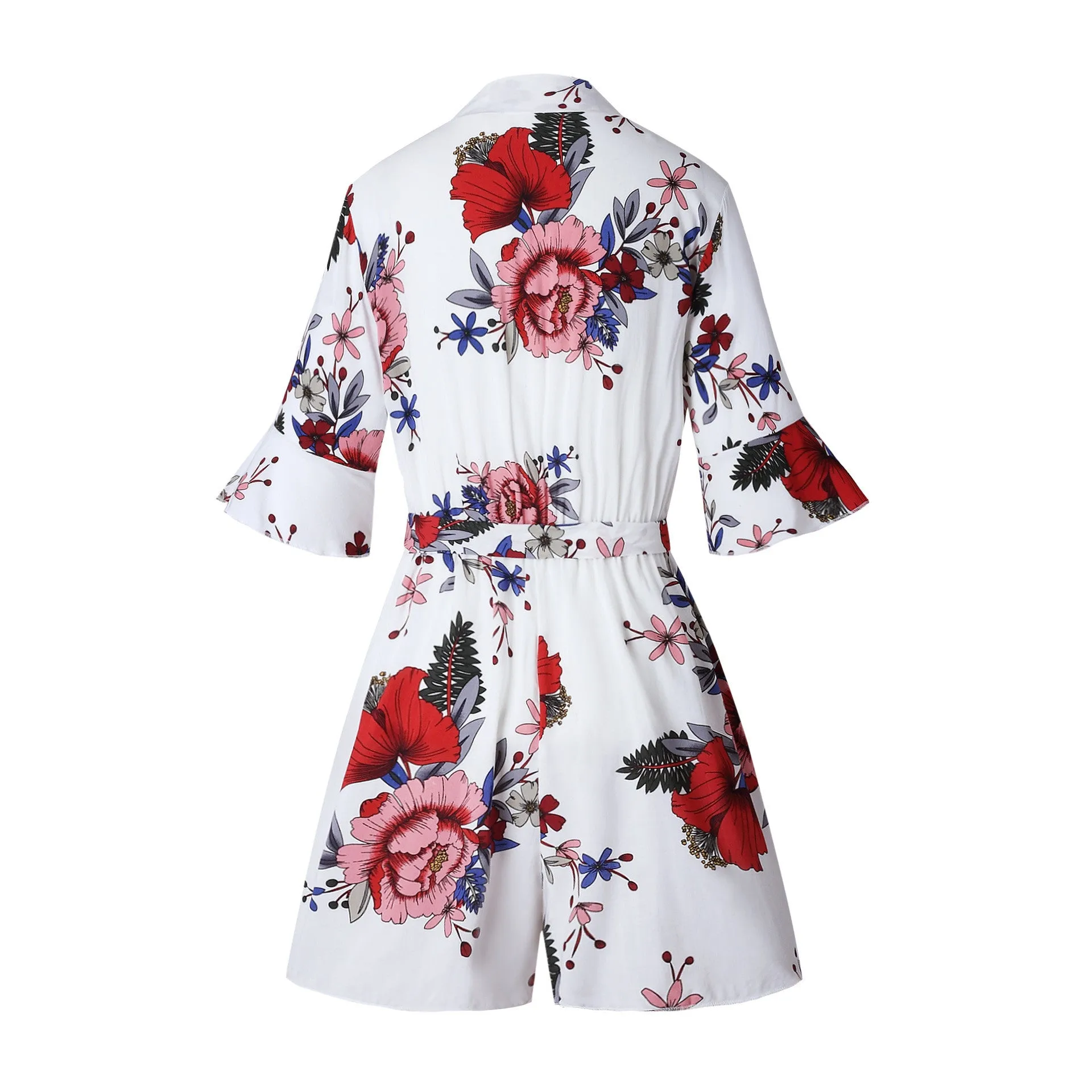 Floral V Neck Half Sleeve Romper