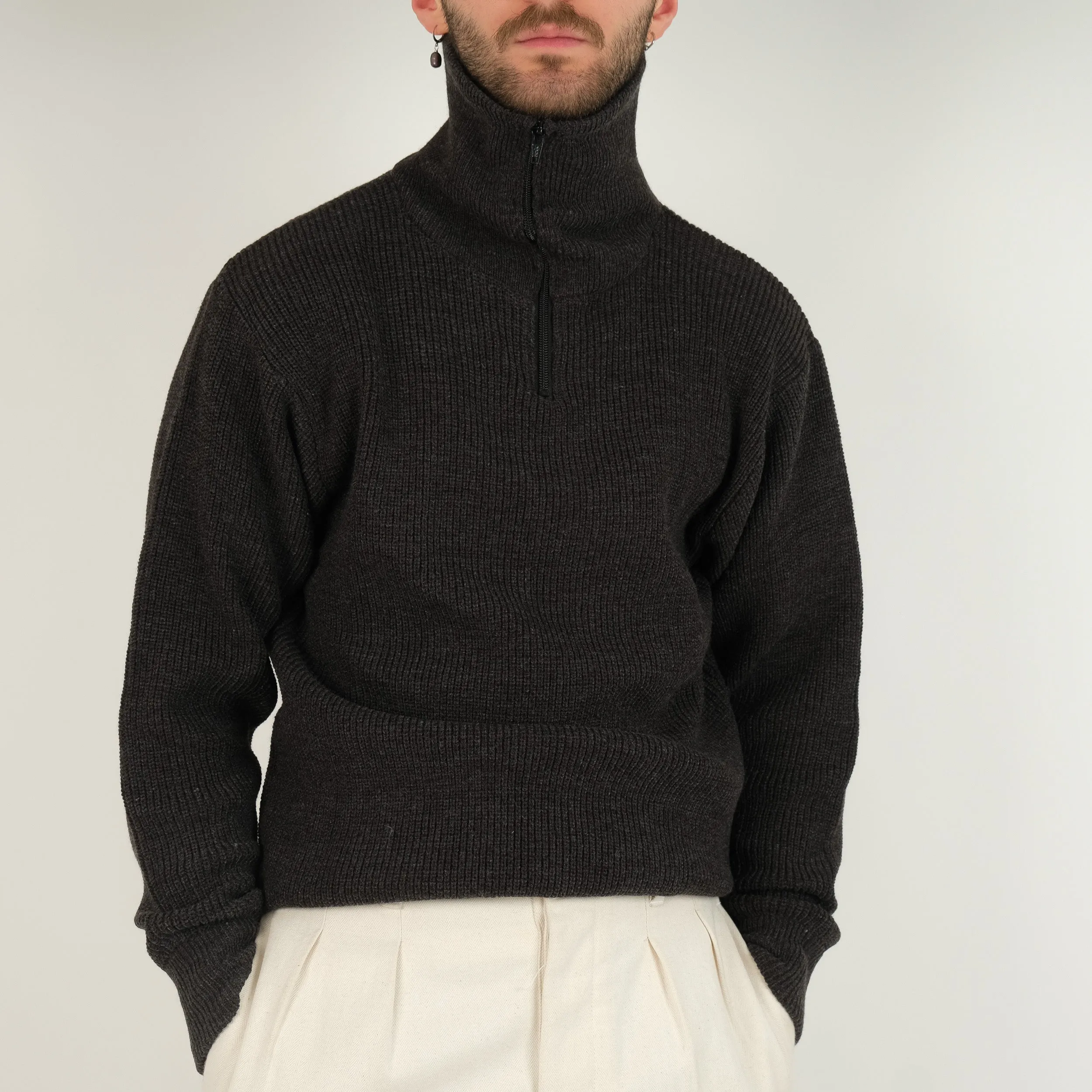 FRENCH ARMY ZIPPED SWEATER - CHARCOAL