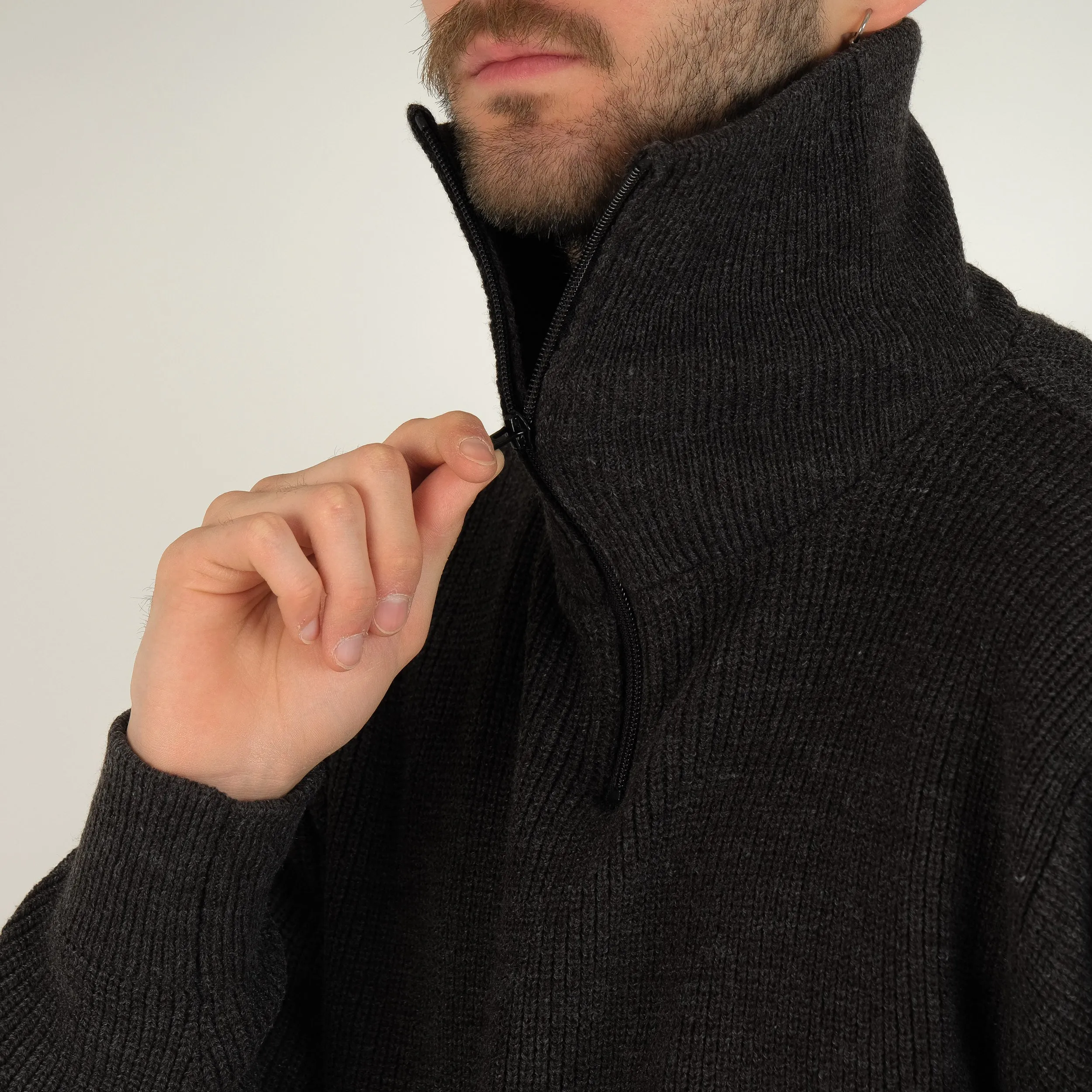 FRENCH ARMY ZIPPED SWEATER - CHARCOAL