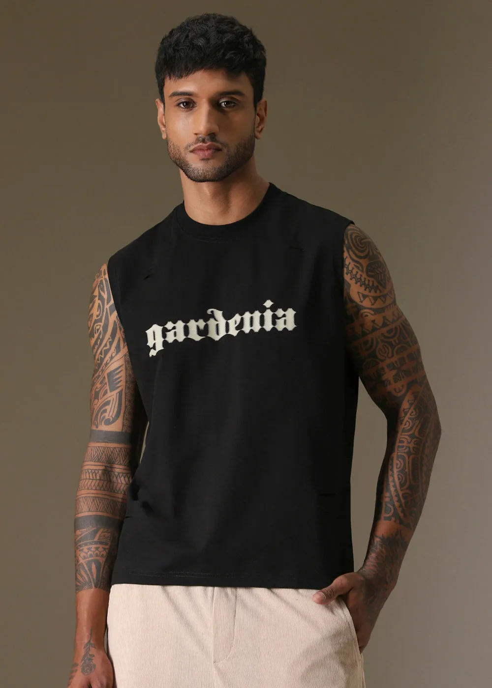 Gardenia Black Ribbed Regular Tank