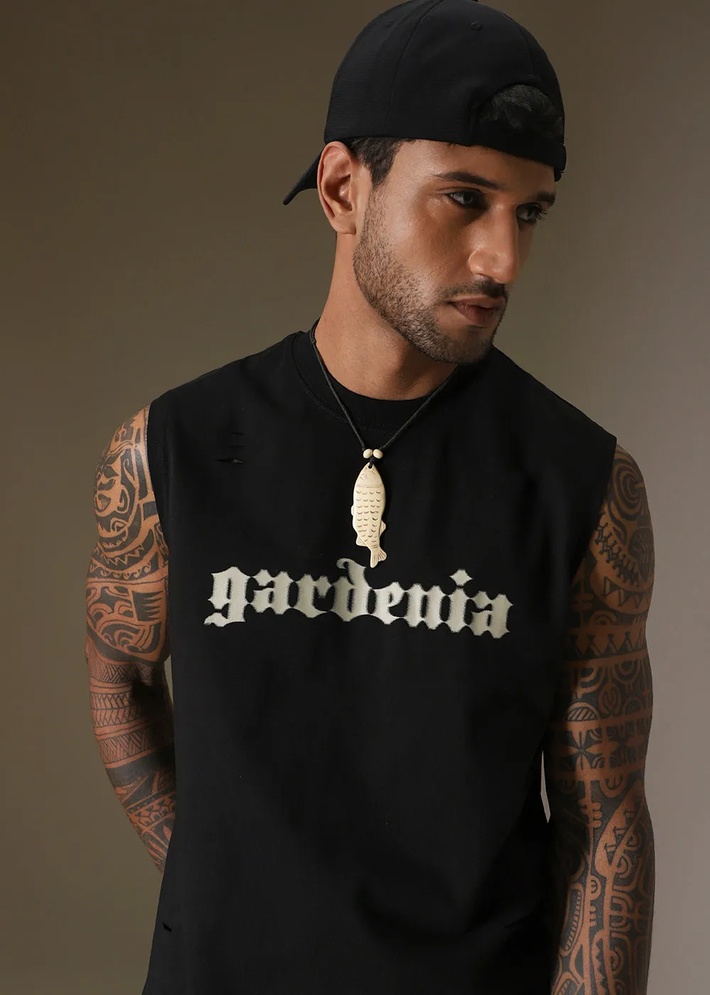 Gardenia Black Ribbed Regular Tank