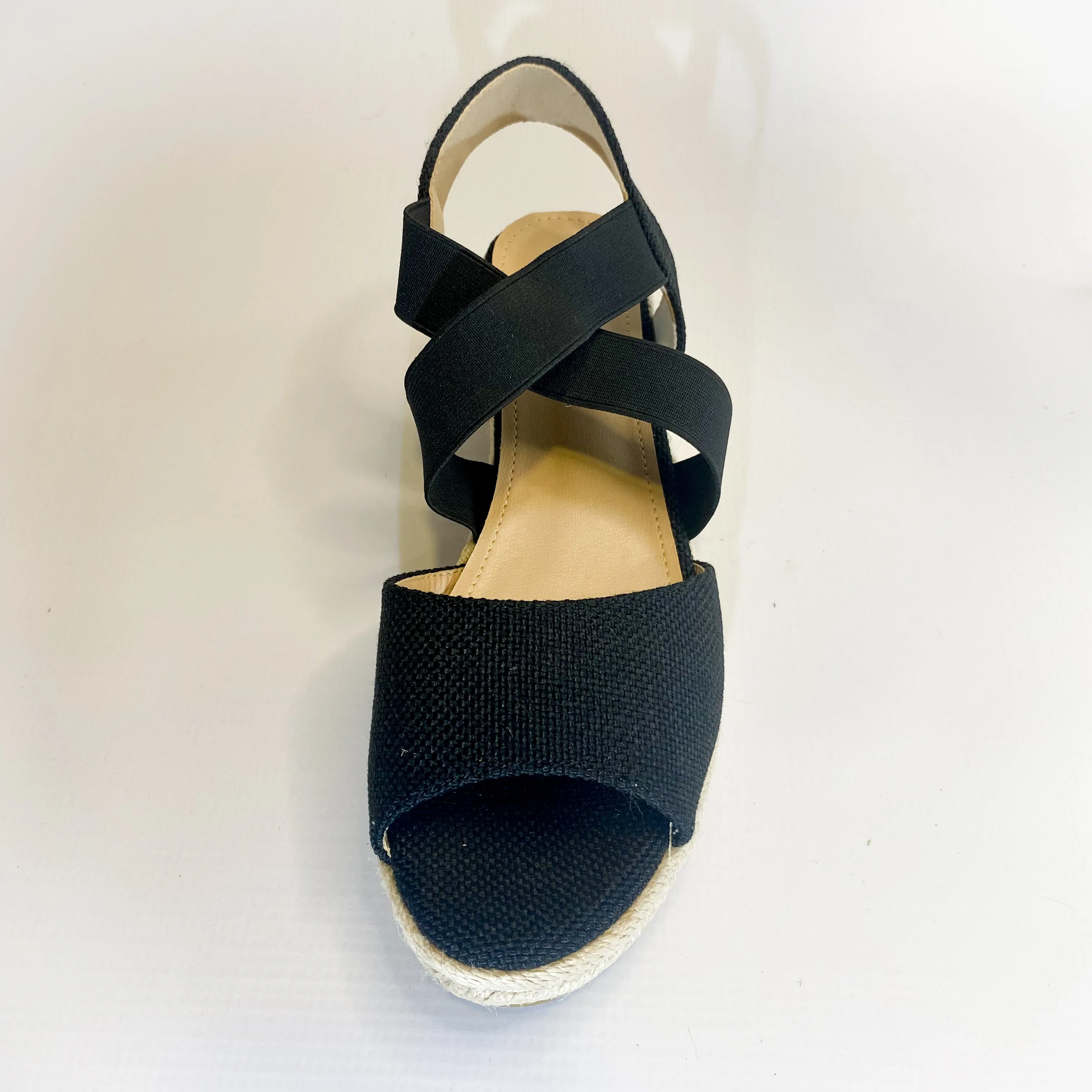 Geena black elasticated wedge