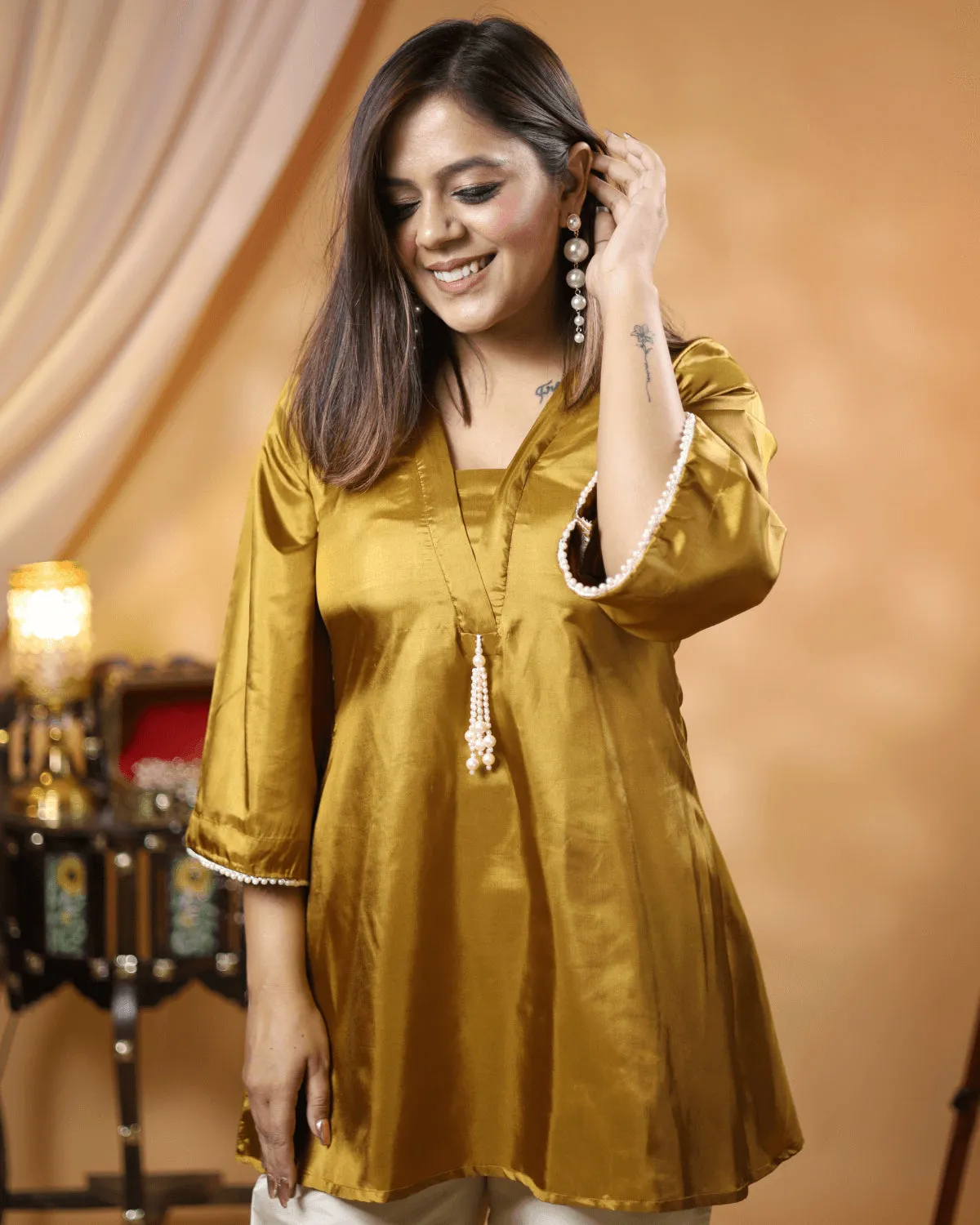 Gehra Sarson Silk Kurti