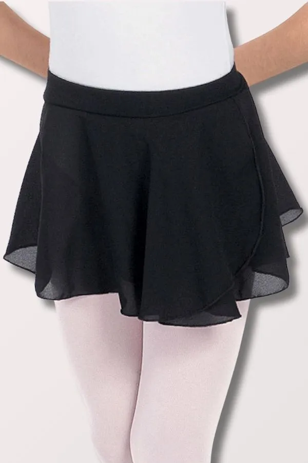 Girls Chiffon Mock Wrap Pull On Georgette Skirt - Black