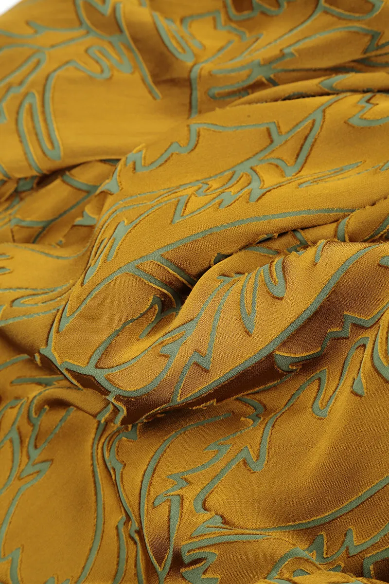 Golden Olive Devoré Feather Silk Blouse