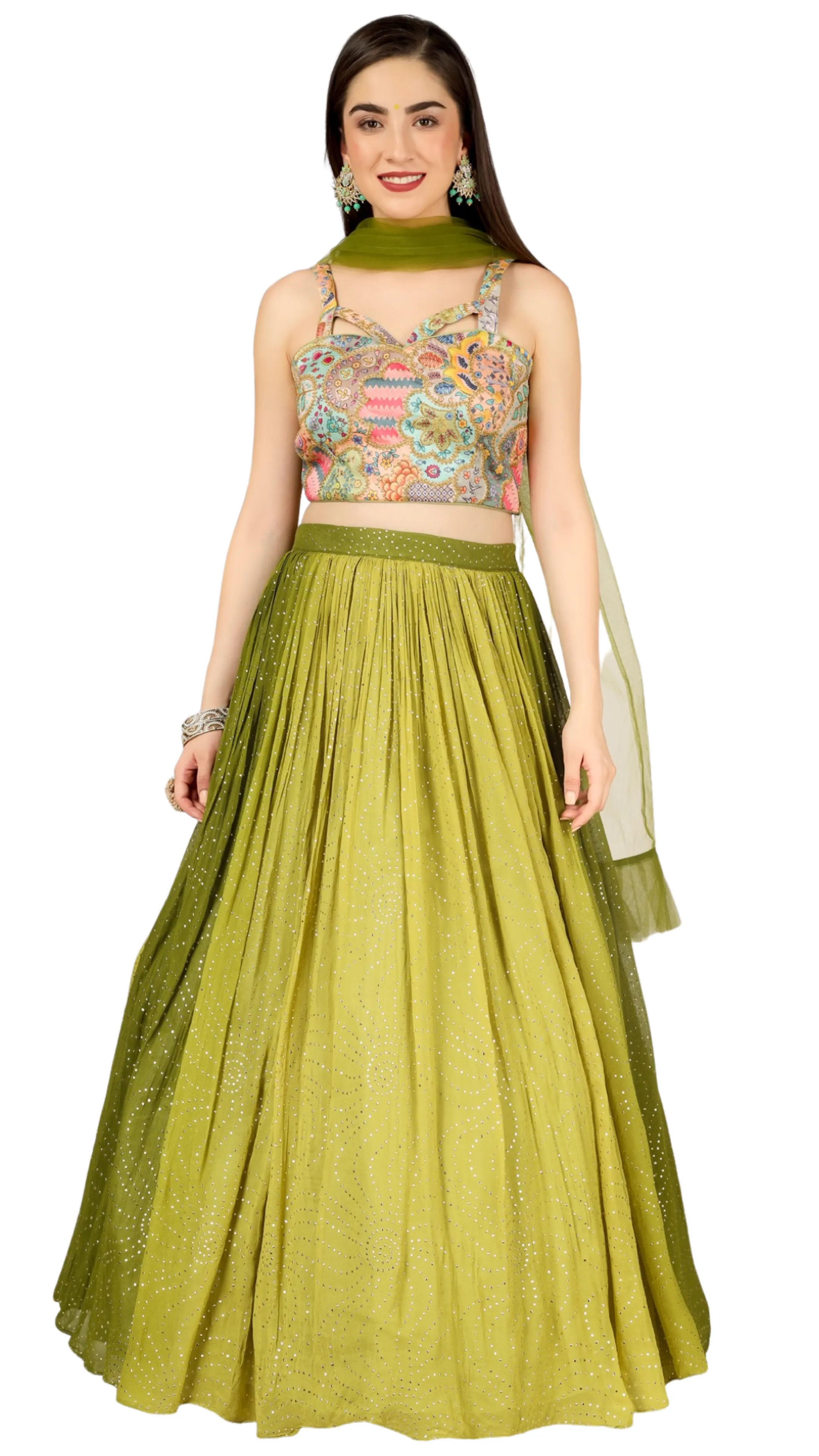 Green Lehenga Choli with Hand Embroidery