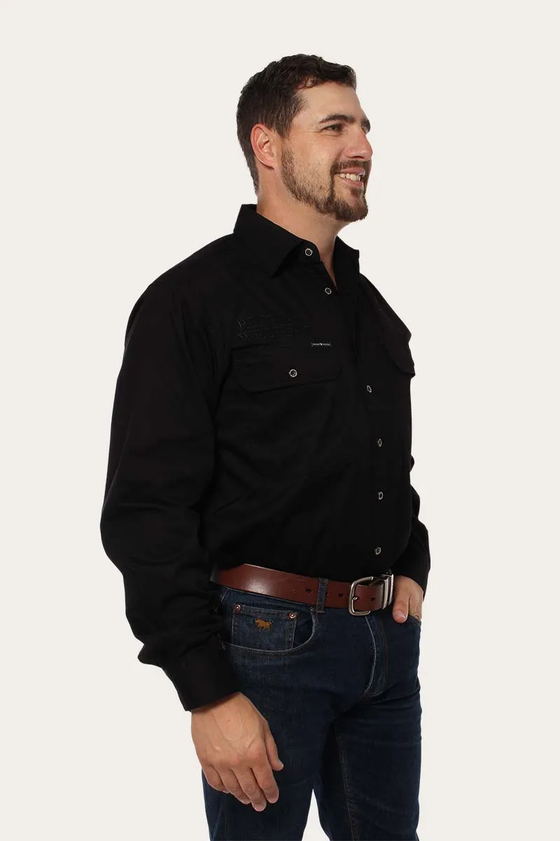 Hawkeye Mens Full Button Work Shirt - Black/Black