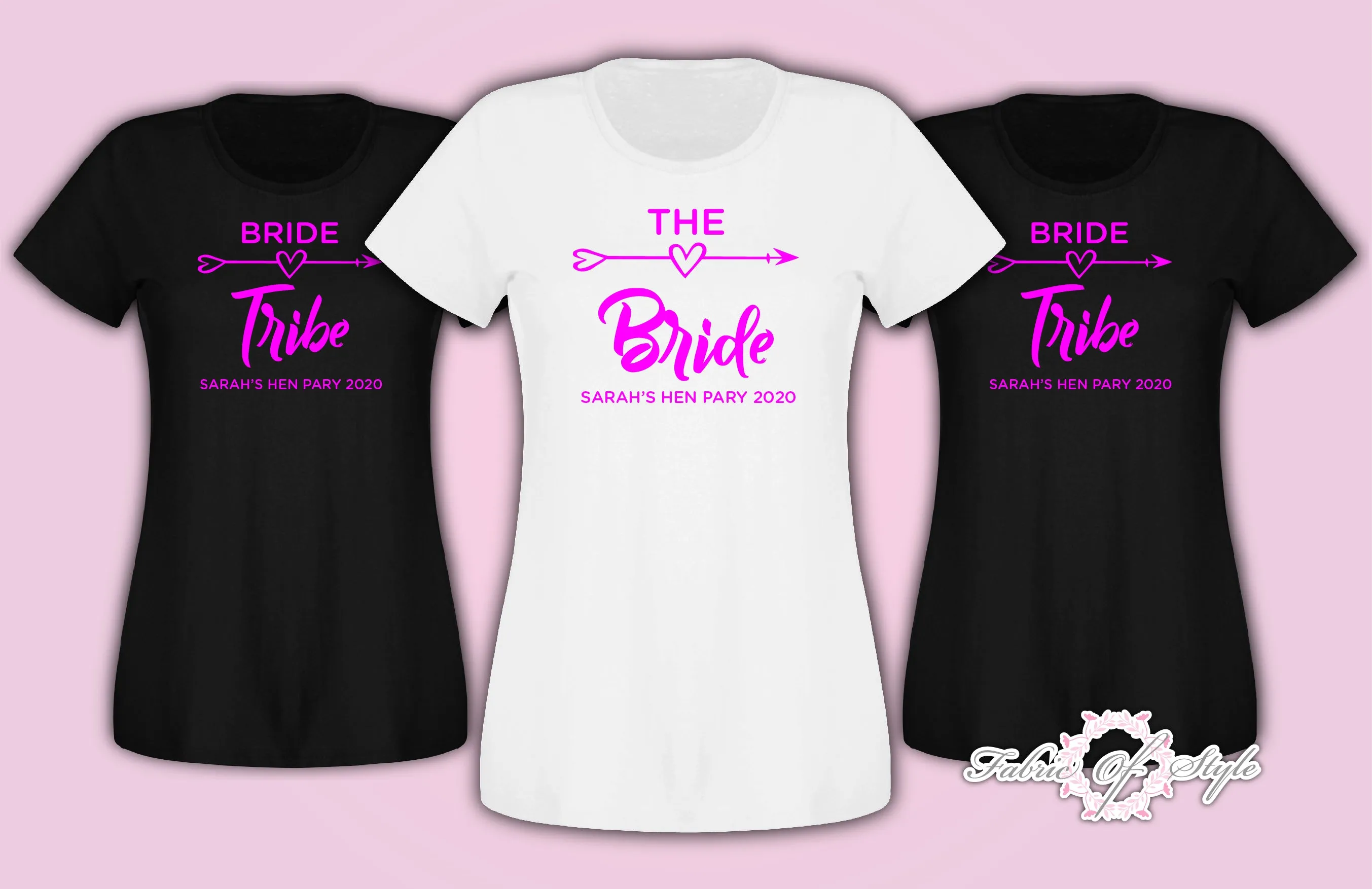 Hen Do Party Bride Tribe Personalised T-shirt Ladies Female Pink Lettering