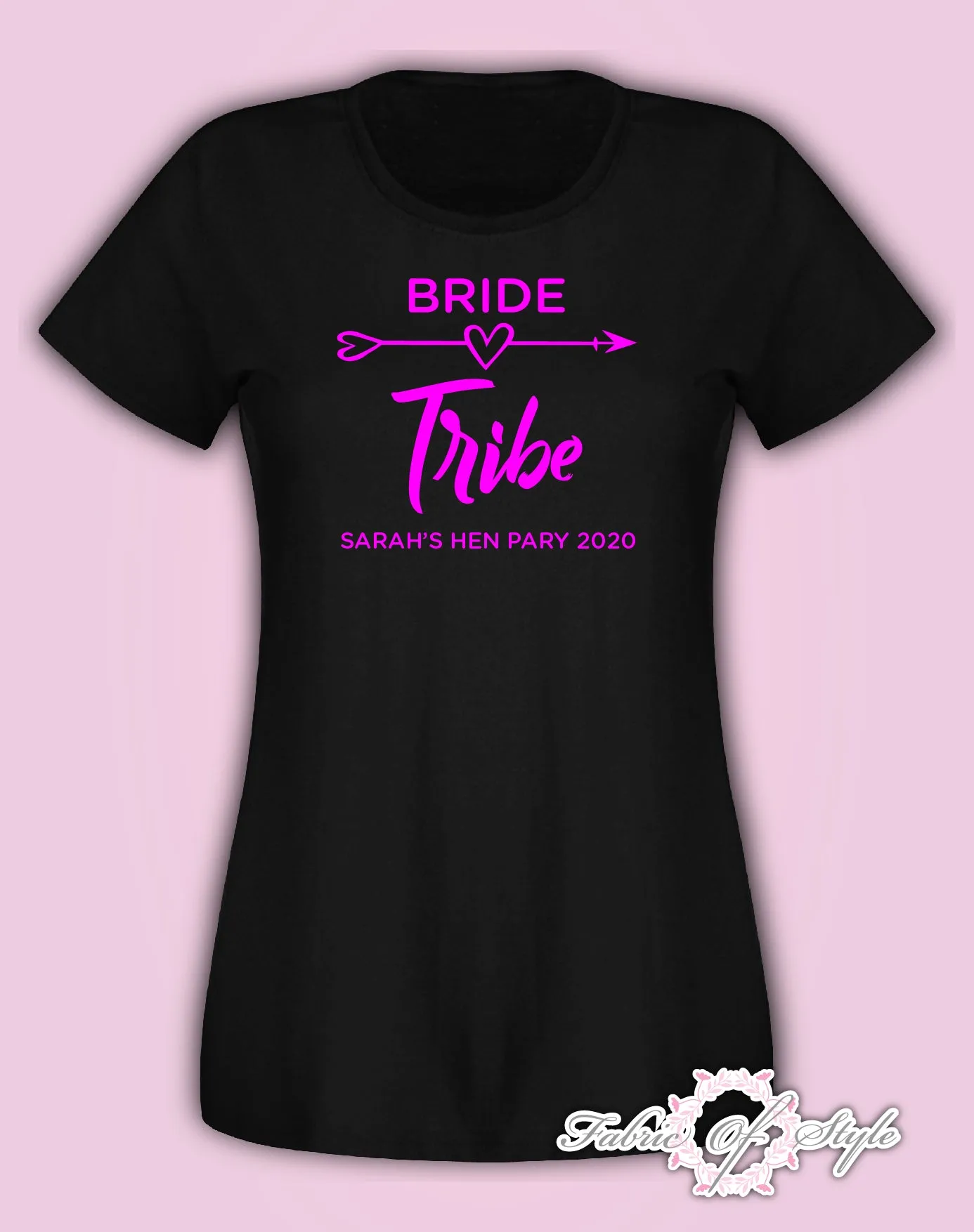 Hen Do Party Bride Tribe Personalised T-shirt Ladies Female Pink Lettering