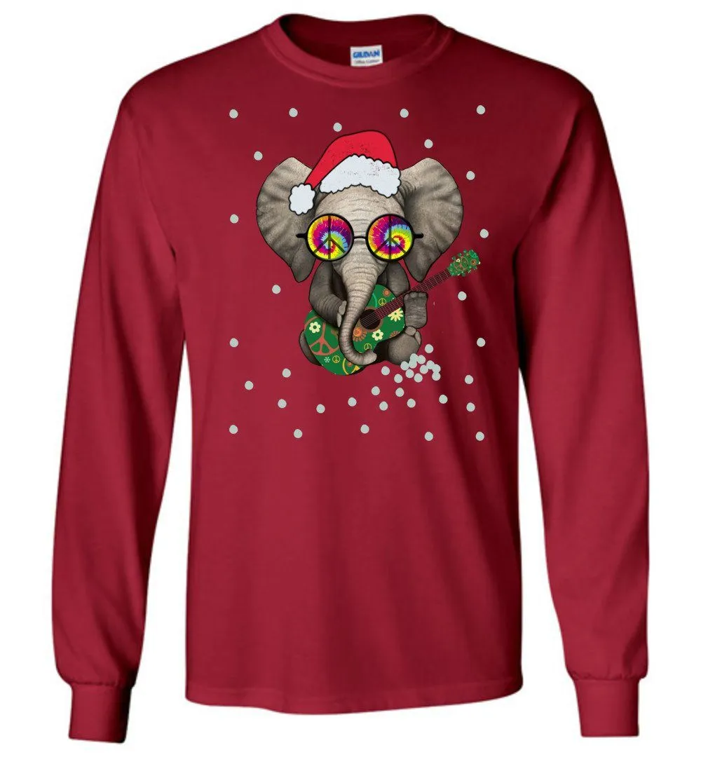 Hippie Elephant- Funny Holiday Long Sleeve T-Shirts