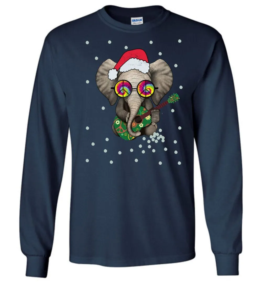 Hippie Elephant- Funny Holiday Long Sleeve T-Shirts