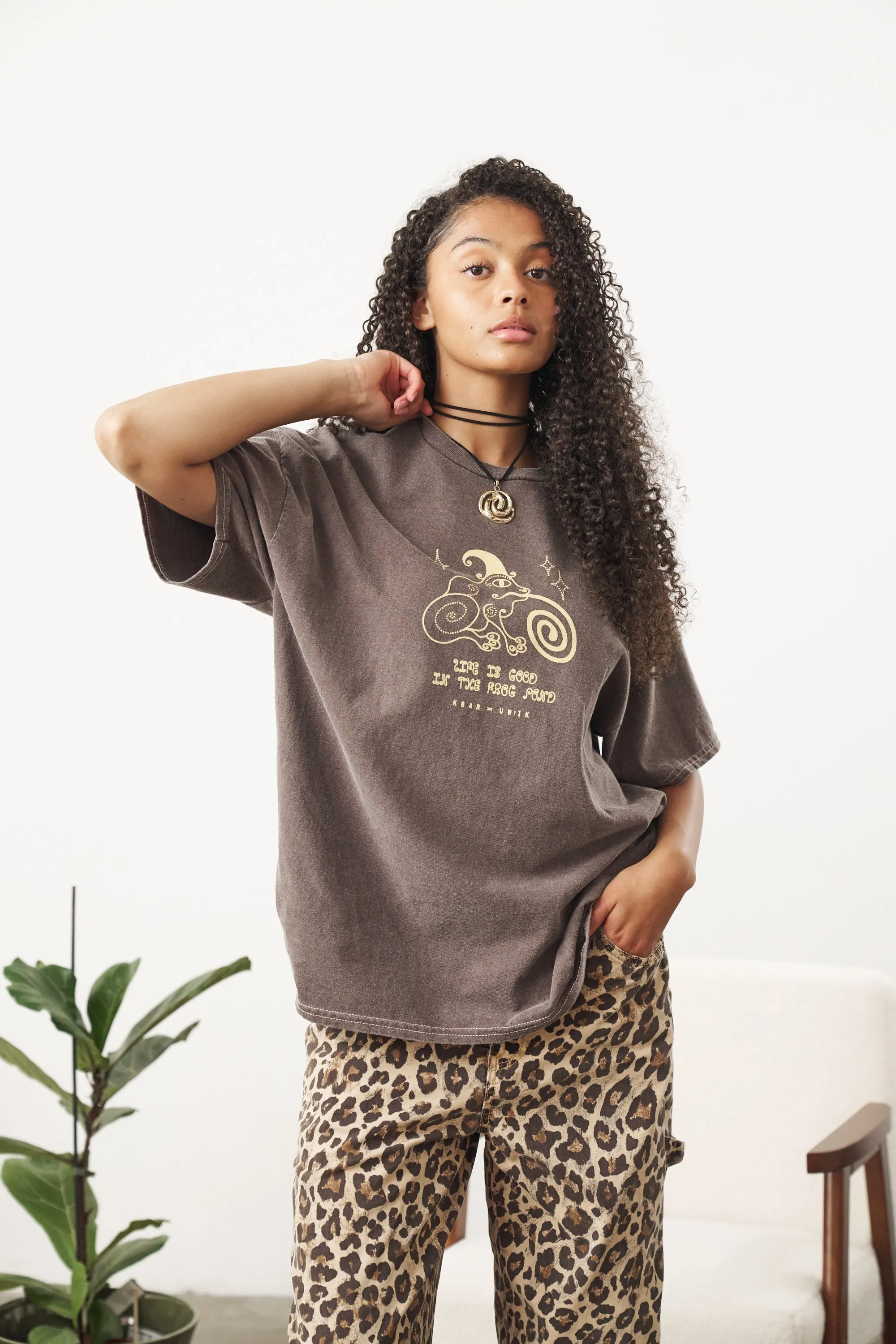 KBAR X UN:IK 'Frog Pond' Vintage Washed Tee - Chocolate