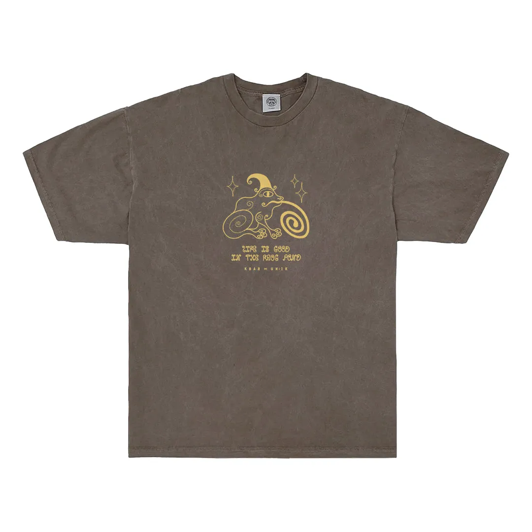 KBAR X UN:IK 'Frog Pond' Vintage Washed Tee - Chocolate