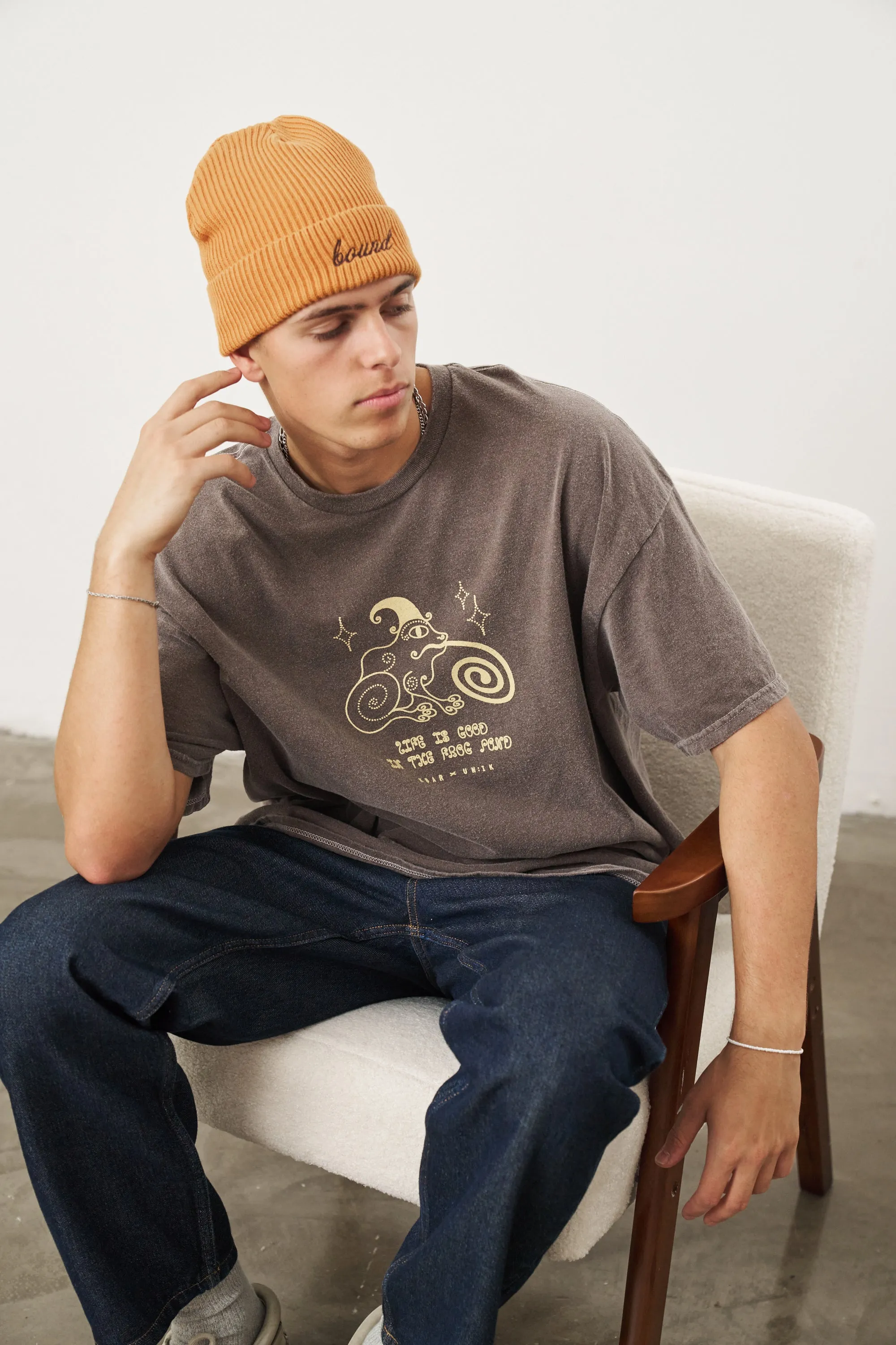 KBAR X UN:IK 'Frog Pond' Vintage Washed Tee - Chocolate