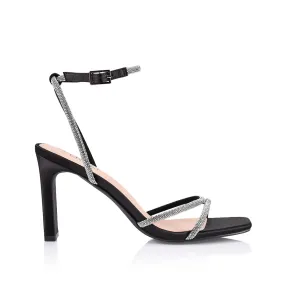 Kian Block Heel Sandals - Black Satin