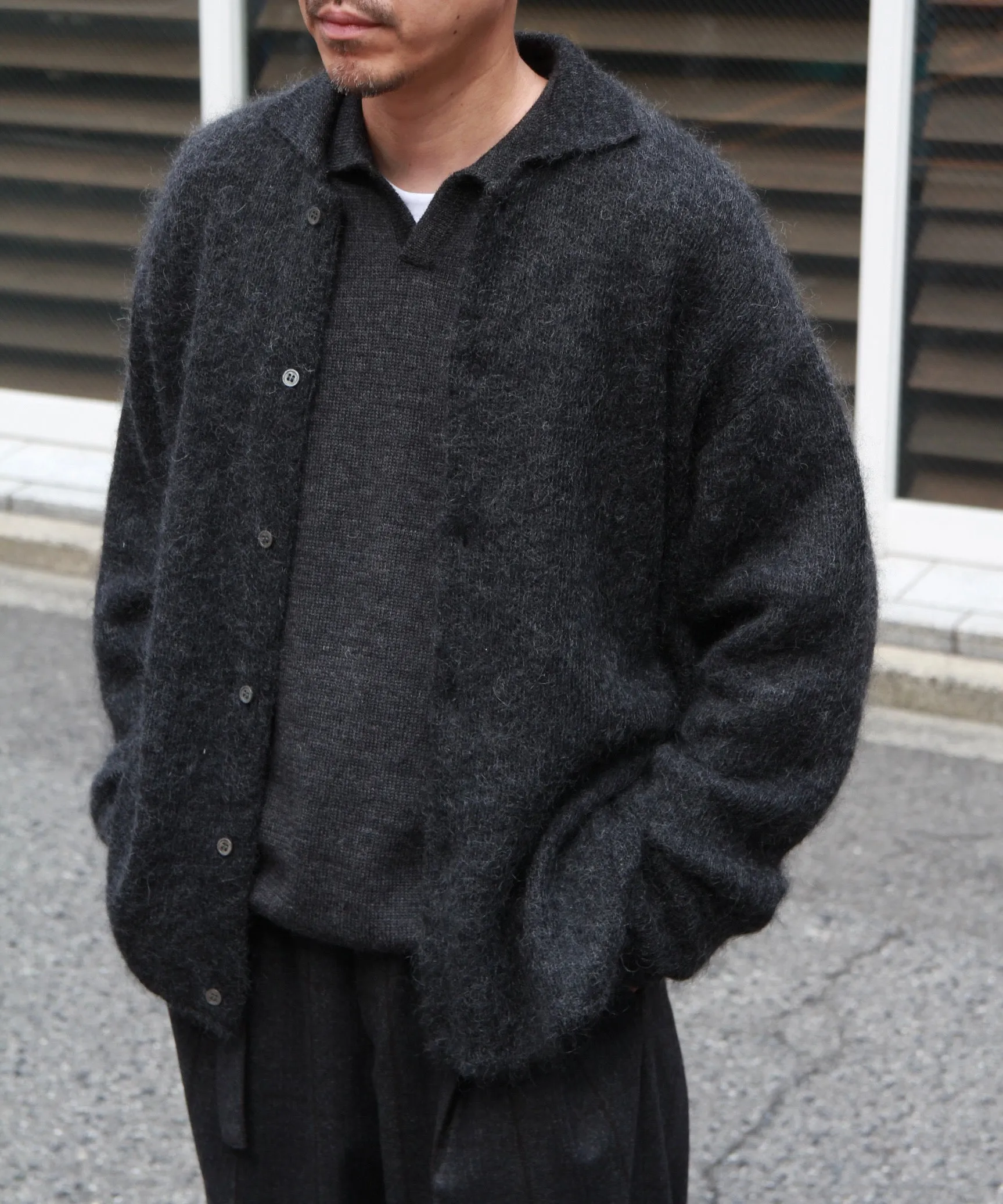 Kid Mohair Knit Shirt "GRAY"