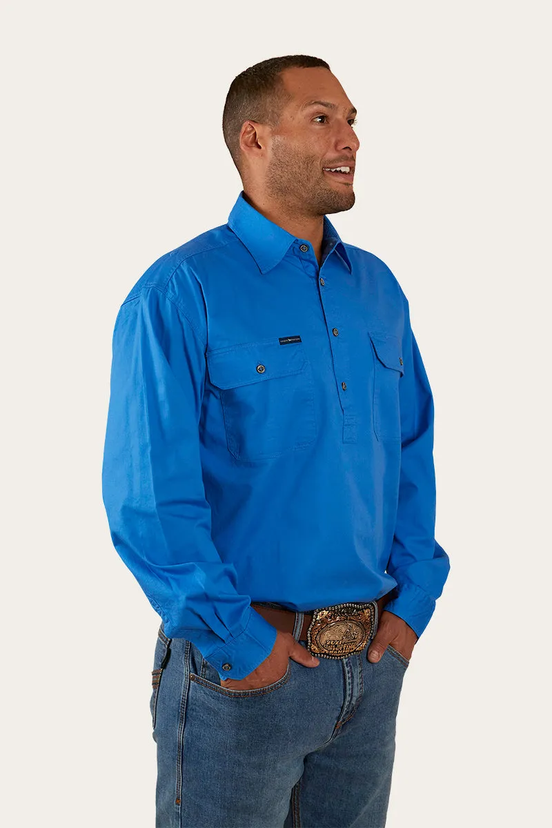 King River Mens Half Button Work Shirt - Blue