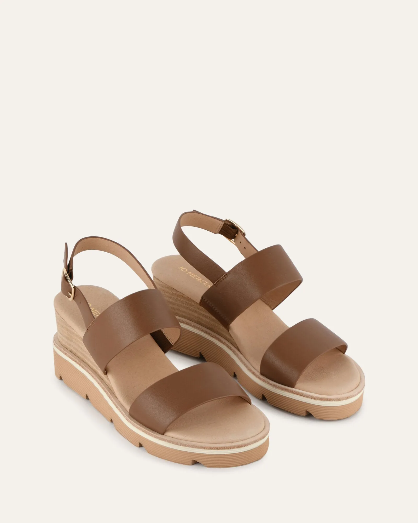 KINNEY WEDGE SANDAL DARK TAN LEATHER