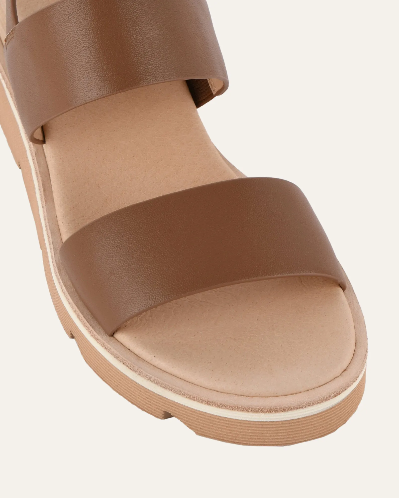 KINNEY WEDGE SANDAL DARK TAN LEATHER