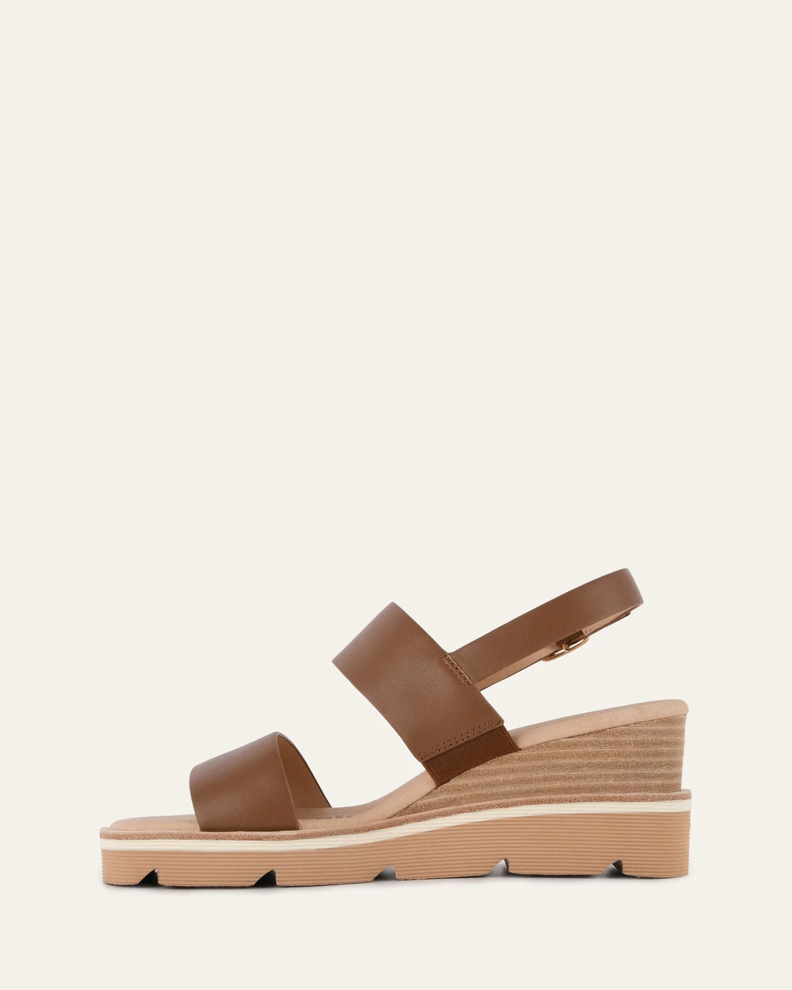 KINNEY WEDGE SANDAL DARK TAN LEATHER