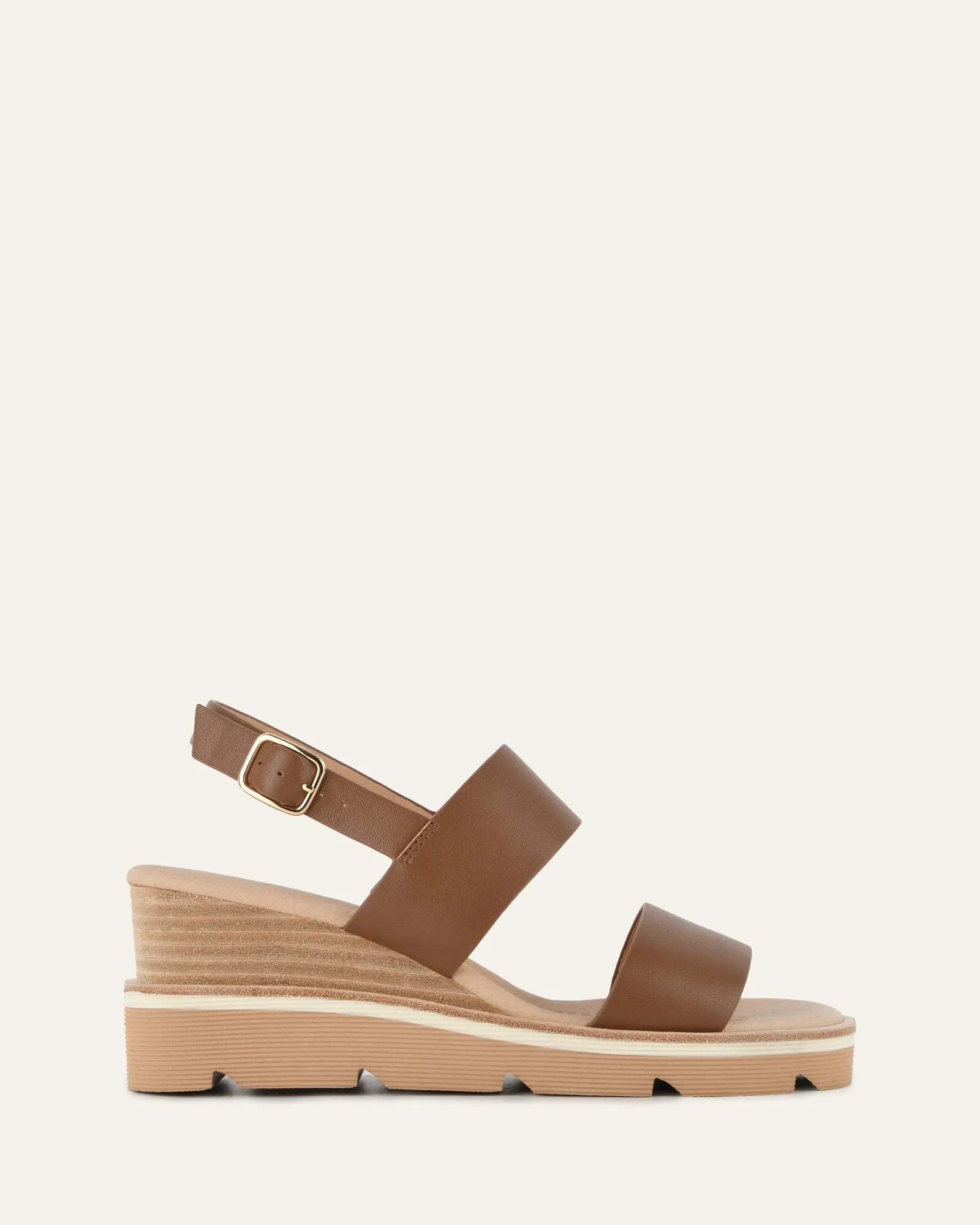 KINNEY WEDGE SANDAL DARK TAN LEATHER