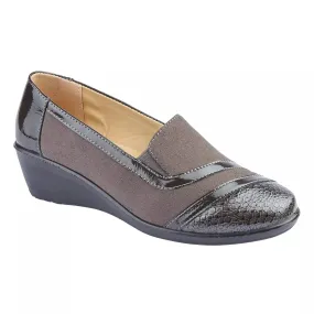 Ladies Slip on Wedge Heel Grey Patent/Suede Chrissy