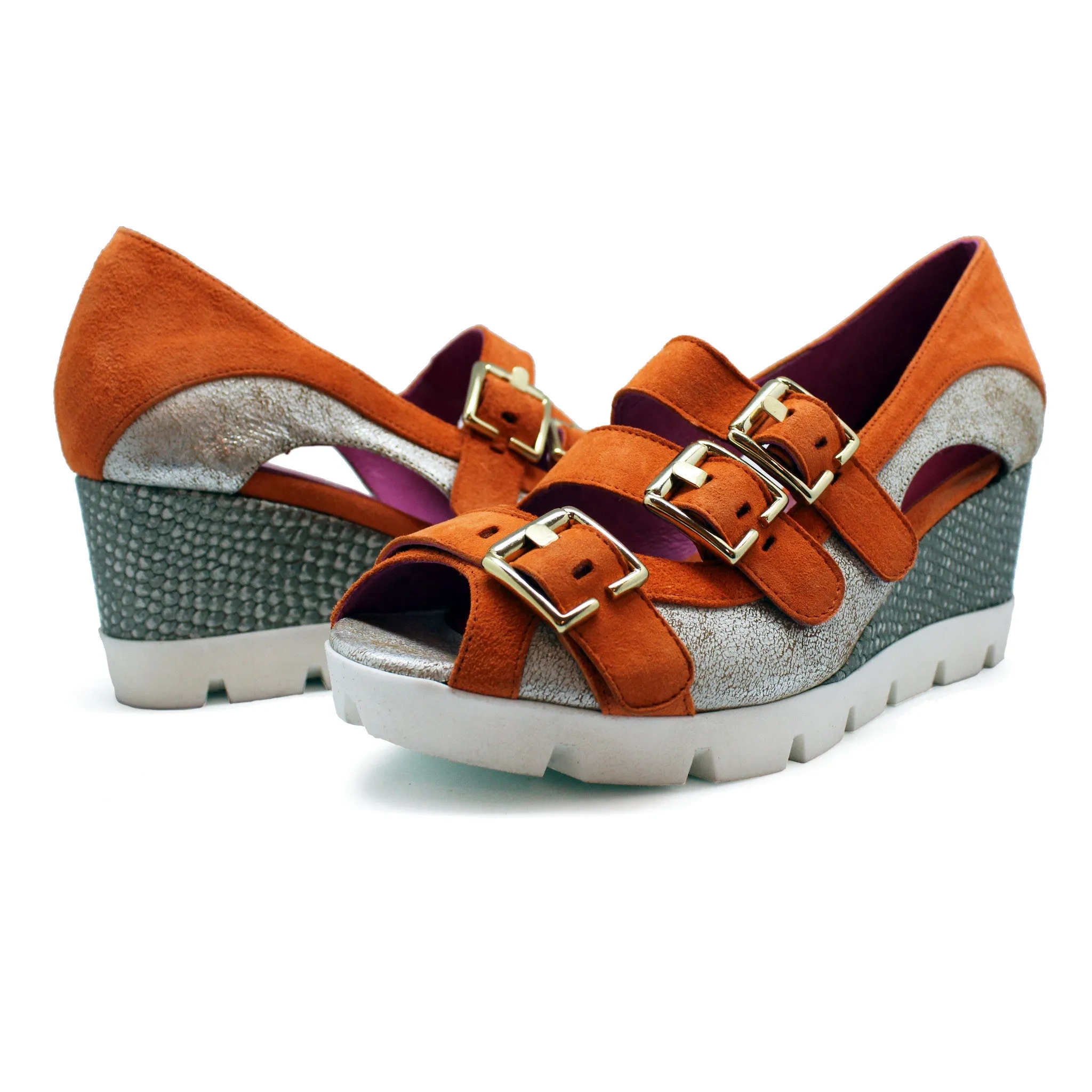 Le Trek - Orange -gold wedge sandal